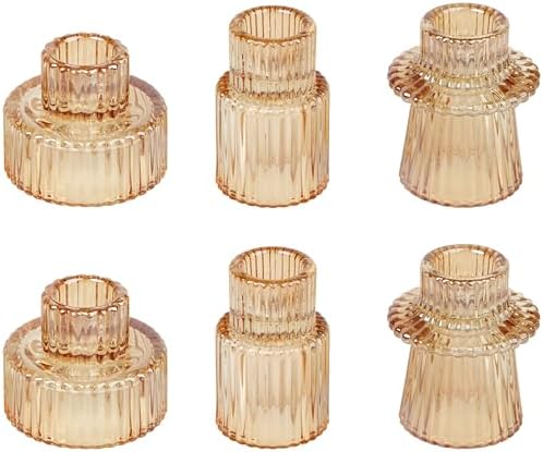 Vixdonos Taper Glass Candlestick Holders Tealight Candle Holders for Table Centerpieces, Wedding Decor and Dinner Party (6 Pcs, Gold) by Vixdonos