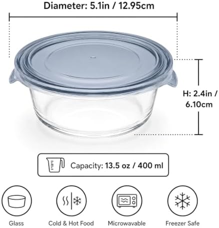Glass Food Storage Containers with Lids — 4 Piece — 2 Containers + 2 Lids, 13.55 oz Each Glass, BPA-Free Leakproof Stackable Lids, Microwave, Oven & Dishwasher Safe — Ideal for Meal Prep, - Smoke Lid - Image 2