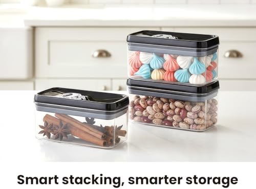 Felli Flip Tite Food Storage Container with Lid 4” RECTANGLE Airtight Ring Flip Lock Top, Stackable Acrylic Canister Set for Kitchen Fridge Pantry Organizer,(1.1 qt) - Image 2