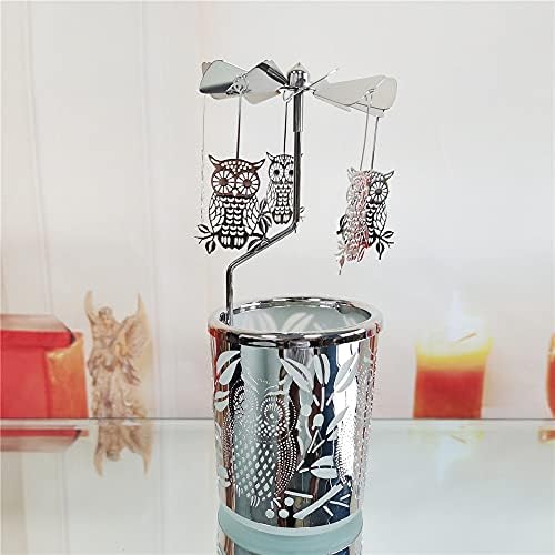 kingnero Gift Carousel Candle Tea Light Holder Rotary Candleholder Metal Windmill Candlestick Spinning Candle Holder for Home Decor (owl) - Image 3