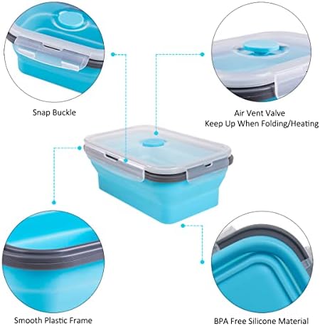 Collapsible Food Storage Containers with Airtight Lid & Air Vent, 4 Sizes, Kitchen Stacking Silicone Collapsible Meal Prep Container Set for Leftover, Microwave Freezer Dishwasher Safe, Blue, Set of 4 - Image 4