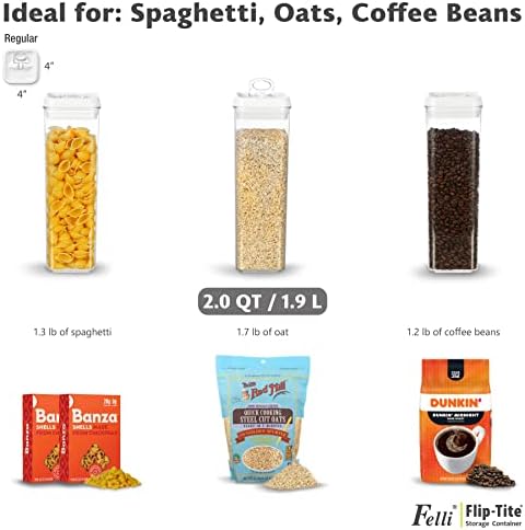 Felli Flip Tite TALL Storage Container with Lid 4" Air Tight Easy Open Ring Top, Clear Acrylic Skinny Canister Jar for Spaghetti Lasagna Fettuccine Noodle, Kitchen Cupboard Pantry Organizer (2.0 qt) - Image 5
