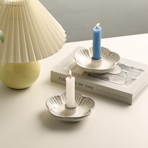 Ceramic Taper Candle Holder, 4.72 in Polished Round Base Tray - Image 2