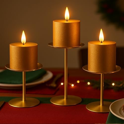 smtyle Gold Pillar Candle Holders, Reversible Set of 3 - Image 2