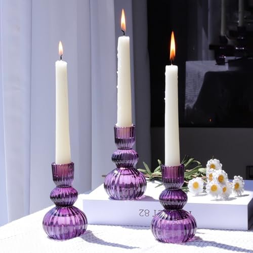 Woho Purple Taper Candle Holders Set of 3, Candlestick Holder for Halloween by Woho