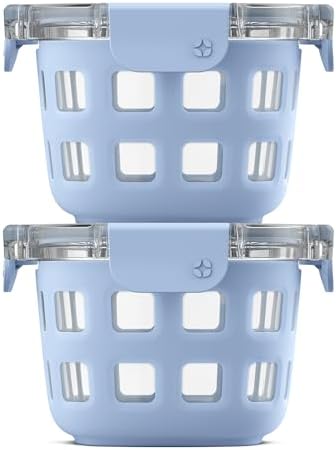 Ello Duraglass 2 Cup Glass Storage Containers with Lids, 2 Pack, Blue by Ello