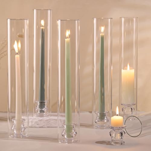 Volens Hurricane Glass Candle Holders- Set of 6 Candlestick Holders 14" H by VolensLightUpYourLife