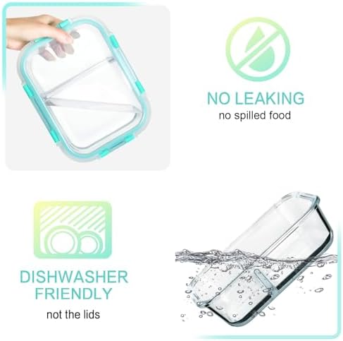 M MCIRCO 5 Pack,36 oz, 2 Compartments Glass Meal Prep Containers with Lids - Image 3
