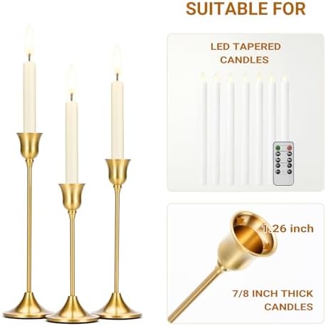 Tifanso 3PCS Vintage Brass Gold Taper Candlestick Holders for Table Decor - Image 5