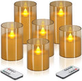 wemarry Flameless Candles 4" 5" 6" Acrylic Glass Pillars 3" Diameter Battery Operated Flickering Candles Include 8-Key Remote with Timer Function 400+ Hours (Amber, Warm Light 6 Pack) by wemarry