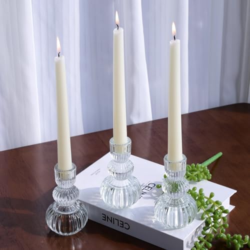 Woho Clear Ribbed Candlestick Holders 4.3" H Set of 6 for Wedding Table by Woho
