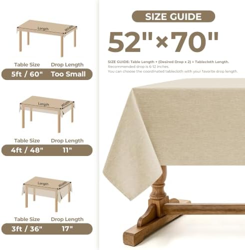 Decorelia Faux Linen Rectangle Tablecloth for Dining Room,Outdoor Coffee Wrinkle Resistant Washable Table Cloth Covers for Kitchen, Picnics, Party,(Oblong,52 x 70 Inch (4-6 Seats), Beige) - Image 5
