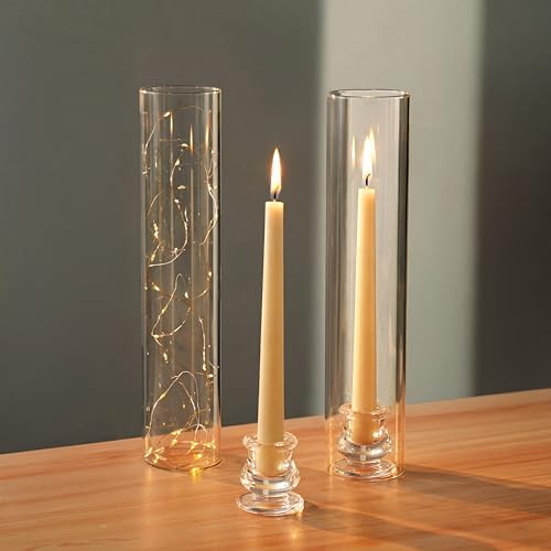 NUPTIO Candlestick Holders with Hurricane Glass - 12" H Set of 2 by Nuptio