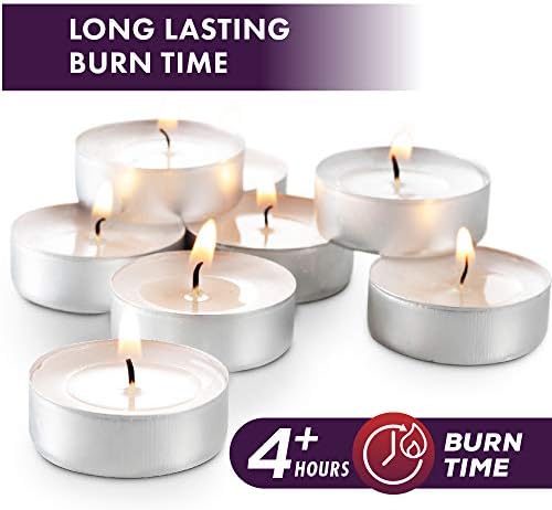 MontoPack Unscented Tea Light Candles 100 Pack | 4 hours, White, Smokeless, Dripless Small Votive Paraffin Tealights | Long-Lasting for Home, Shabbat, Weddings, Events, Emergencies | Mini Candles Bulk - Image 4