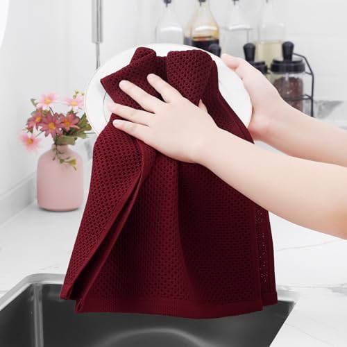 Homaxy 100% Cotton Waffle Weave Kitchen Dish Towels 8-Pack, Burgundy - Image 4