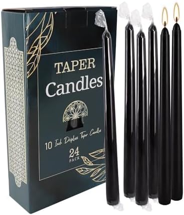 YOROXRG 24 Pack Black Taper Candles, 7-8 Hours Burn Time, Unscented, Smokeless and Dripless, 0.75 x 10 Inch Dinner Candle Set for Halloween, Household, Wedding, Party and Home Décor Candlesticks - Image 6