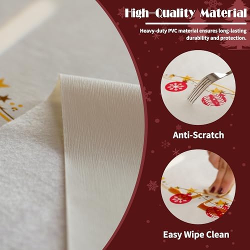 Christmas Rectangle Table Cloth,100% Waterproof Tablecloth,Christmas Decorations for Home, Vinyl Tablecloth Plastic Table Cover for Party，Picnic,Dining,Outdoor 54" x 120",Merry Ribbon - Image 3