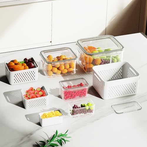 Dayacoco Fruit Storage Containers for Fridge 4 Pcs with Drain Basket - Image 6