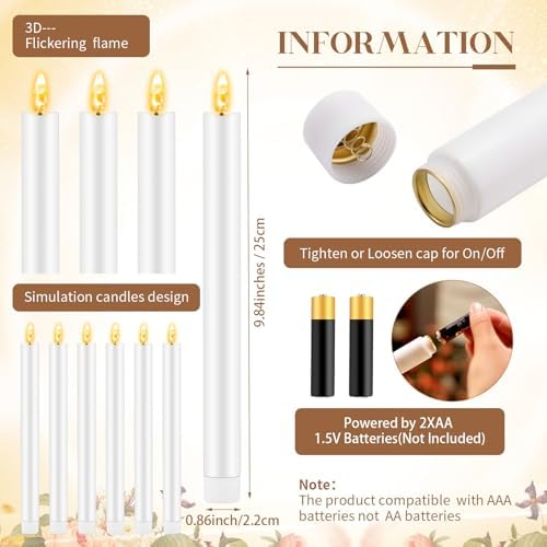 FillTouch 30 Pcs Gold Candlestick Holders with Flameless Taper Candles Bulk - Image 2
