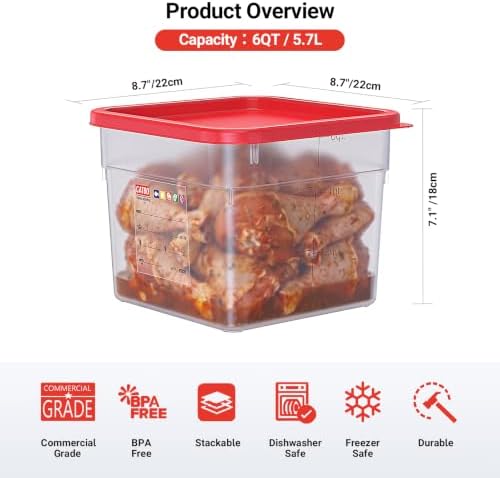 2 Pack 6 QT Commercial Food Storage Containers with Lids, BPA-Free Translucent Square Containers for Rice, Flour, Pasta, Pet Food and Bulk Ingredient Storage with FIFO Label Area - Image 2