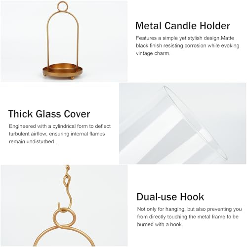 Glass Hurricane Candle Holder Decorative Golden Candle Lantern - Image 6