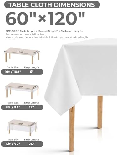 Decorelia White Washable Table Cloths for 8 Ft Rectangle Tables-4 Pack, Washable Polyester Rustic Faux Linen Rectangular Table Cloth Cover for Wedding,Outdoor,Events, Party,Banquet,Dining, 60x120 Inch - Image 6