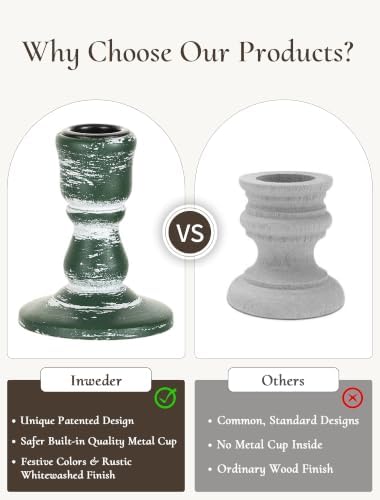 Wooden Candlestick Holders Rustic: Christmas Centerpieces Set of 4 - Image 4