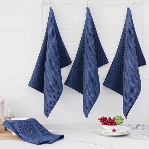 Homaxy 100% Cotton Oversized Waffle Weave Kitchen Towels 8-Pack, Navy Blue - Image 6