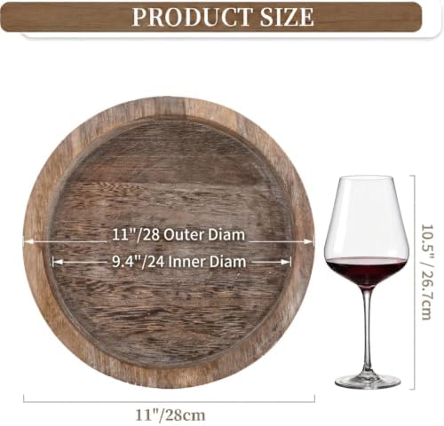 Hanobe Round Wooden Candle Holder Trays for Coffee Table, Distressed Finish - Image 6