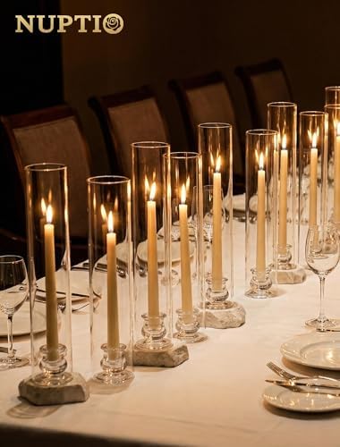 NUPTIO Hurricane Glass Candle Holders Bulk for Wedding - 12.6" H Set of 30 - Image 6