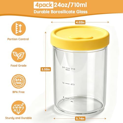 24oz Glass Soup Freezer Containers Set with Silicone Airtight Lid, 4 Pack - Image 2