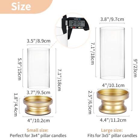 NUPTIO Hurricane Glass Candle Holders for Pillar - Matte Gold - Set of 2 - Image 5