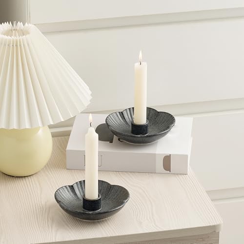 Ceramic Taper Candle Holder, 4.72 in Polished Round Base Tray - Image 2
