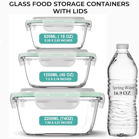 Razab 6 PC Square Glass Food Storage Containers with Airtight lids (74, 40 & 18 oz) Kitchen Glass Meal Prep Containers Set for Freezer Reusable Leftover Lunch Boxes, Oven, Microwave, Dishwasher Safe - Image 2