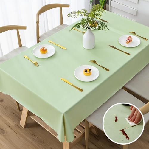 Rectangle Table Cloth,100% Waterproof Tablecloth Oil Proof Spill Proof Vinyl Table Cloth, Wipe Clean Plastic Table Cover for Dining, Camping, Indoor and Outdoor 54" x 120",Green by Unknown