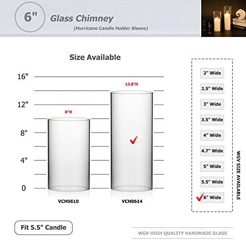 WGVI Hurricane Candle Holder Sleeve, Wide 6", Height 14", Clear Glass Cylinder Candleholder, Chimney Tube, Open Ended Candle Shade, 6 Pieces Bulk - Image 3