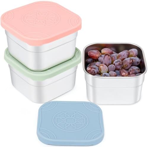 Caperci 3-Pack Stainless Steel Snack Containers with Silicone Lids - 8oz Leak-Proof Small Food Containers for Snacks Condiments - Large Salad Dressing Containers, Reusable & BPA-Free by Caperci