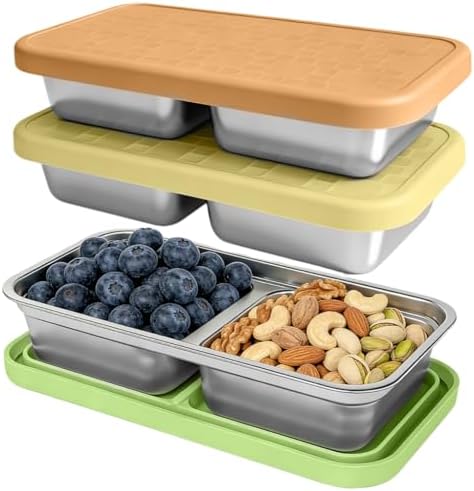 15 oz Snack Containers for Kids, Stainless Steel Lunch Box 3 Pack by Mostdream