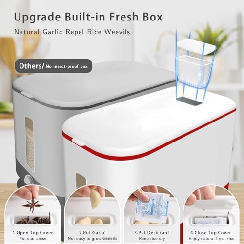 Lenwi 22-25 Lbs Rice Dispenser, Large Cereal Dry Food Storage Containers with Measuring Cup, BPA-Free Household for Kitchen Pantry Organization-Red - Image 4
