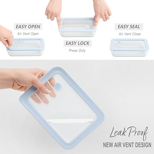 Glass Food Storage Containers with Lids, Plastic Free Semi-Tempered Glass Lids with Silicone Air Vent, Airtight & Leak-Proof Meal Prep Container Set, Oven, Microwave, Freezer & Dishwasher Safe - Image 3