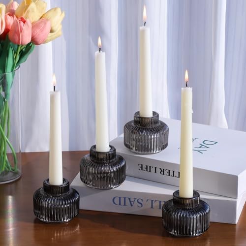 Woho Smoky Grey Candlestick Holders Set of 4 for Halloween/Daily Home Decor by Woho
