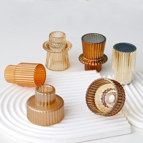 Gold Candlestick Holders 12PCS Ribbed Glass Taper Candle Holders Set for Tealight Candlestick Candles, Table Centerpieces for Thanksgiving Christmas Farmhouse Decor Indoor and Outdoor - Image 3
