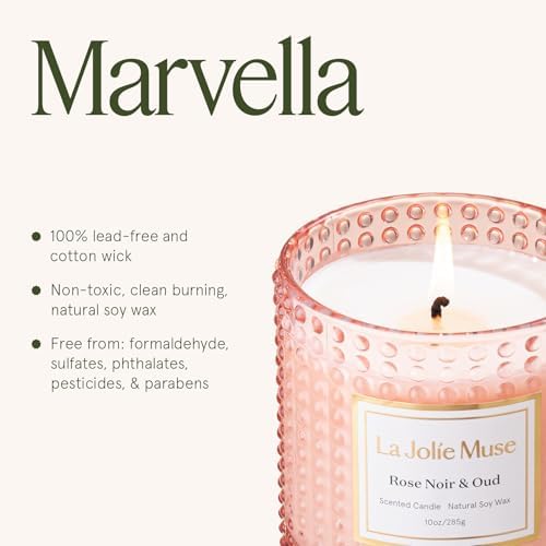 LA JOLIE MUSE Rose Noir & Oud Scented Candles for Home, Natural Soy 55 Hrs - Image 5