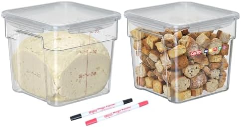 2 Pack 6 QT Airtight Food Storage Containers with Lids, Commercial Kitchen Ingredient Containers with Recessed Handles and Labeling Area, Clear Stackable Storage for Rice, Flour, Sugar, Grains by GATBO