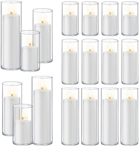 Homjoy 36 PCS White Pillar Candles with Glass Candle Holders Clear Hurricane Candle Holders Glass Cylinder Vases for Centerpieces Wedding Party, Event, Home Office (18 Candles+18 Candle Hoders) by Homjoy
