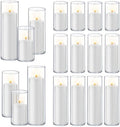 Homjoy 36 PCS White Pillar Candles with Glass Candle Holders Clear Hurricane Candle Holders Glass Cylinder Vases for Centerpieces Wedding Party, Event, Home Office (18 Candles+18 Candle Hoders) by Homjoy