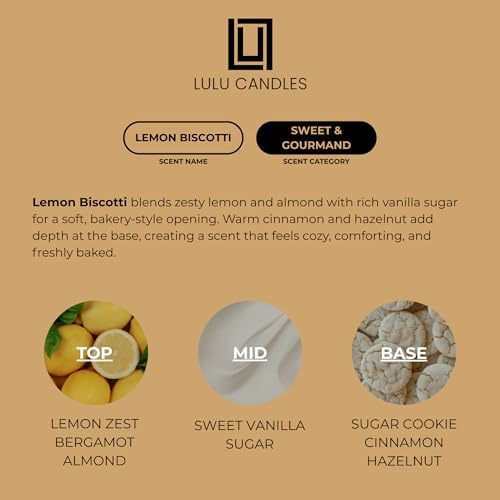 Lulu Candles | Lemon Biscotti | Highly Scented Candles for Home | Soy Blend Jar Candle with 100% Cotton Wick | Slow Burning (9 Oz.) - Image 3