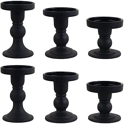 6-Piece Set of Black Glass Candlestick, Crystal Candlestick Holder Holder and Conical Candle, Christmas Candle Holder Decoration, Family Living Room Wedding Candle Holder (black2sets) by BTGLLAS