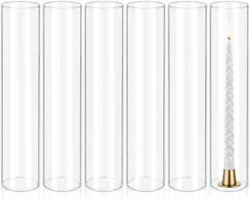 6 Pcs Hurricane Candle Holder Sleeve, H:14" D:3" Clear Glass by REWOMC