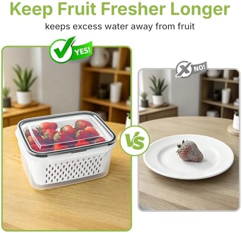 5 Pack Large Fruit Storage Containers for Fridge, Leakproof Produce Containers with Removable Colanders, Dishwasher Safe Fridge Organizers and Storage, Keep Berry, Vegetables Fresh Longer - Image 4